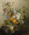 still life of flowers and fruit